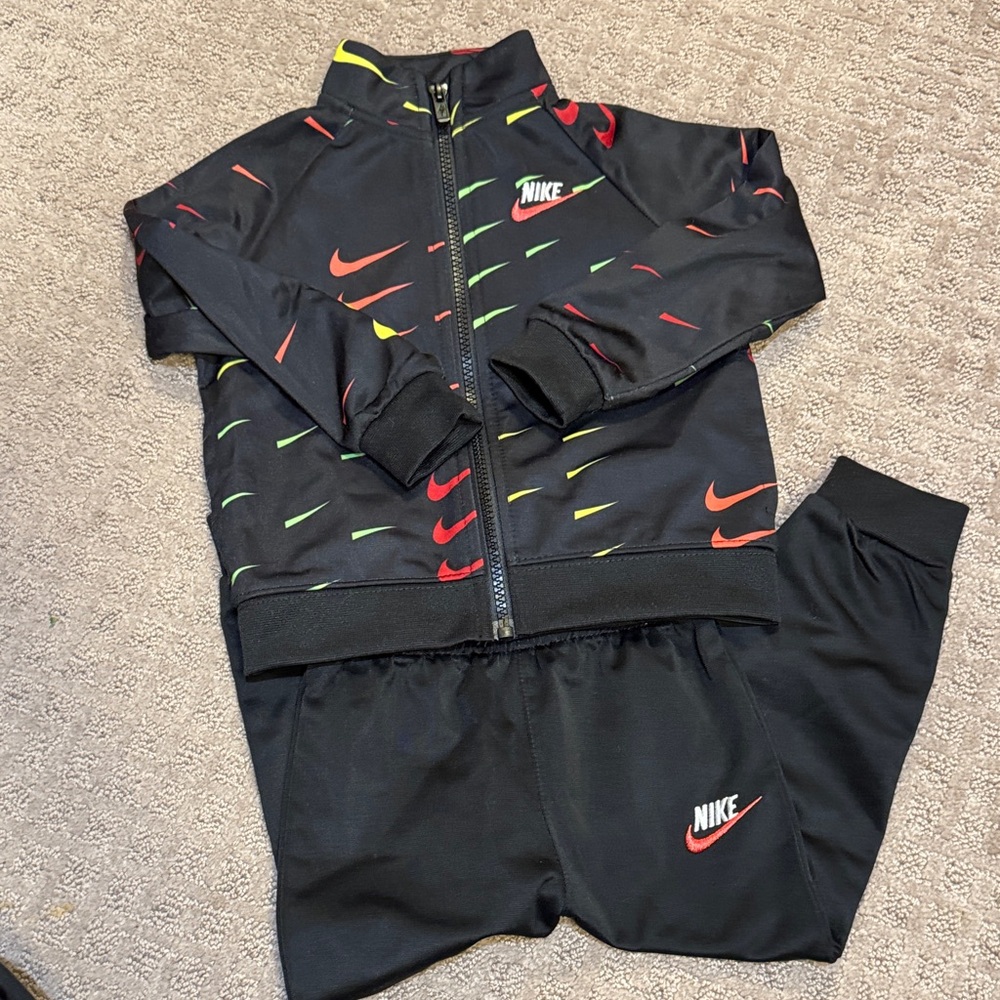 Nike Black Kids' Track Set with Red, Yellow & Green Swooshes